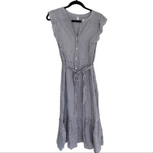 Striped Maxi with Belt and Ruffle Sleeves